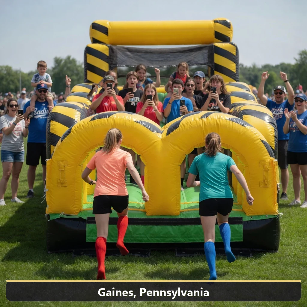 Inflatable obstacle course rental for events in Gaines, Pennsylvania