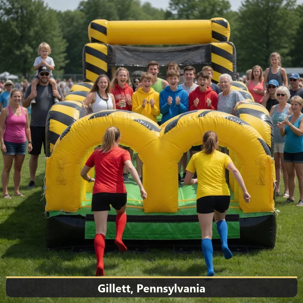 Inflatable obstacle course rental for events in Gillett, Pennsylvania