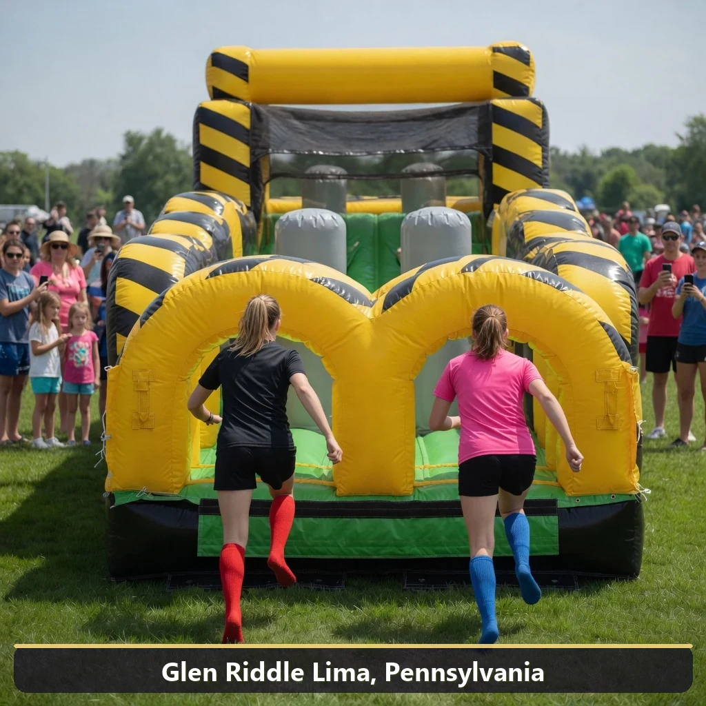 Inflatable obstacle course rental for events in Glen Riddle Lima, Pennsylvania