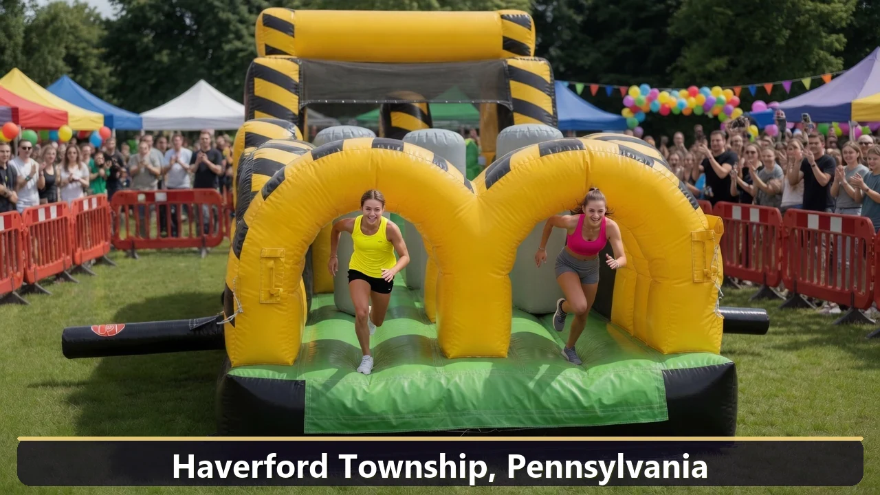 Inflatable obstacle course rental for events in Haverford Township, Pennsylvania