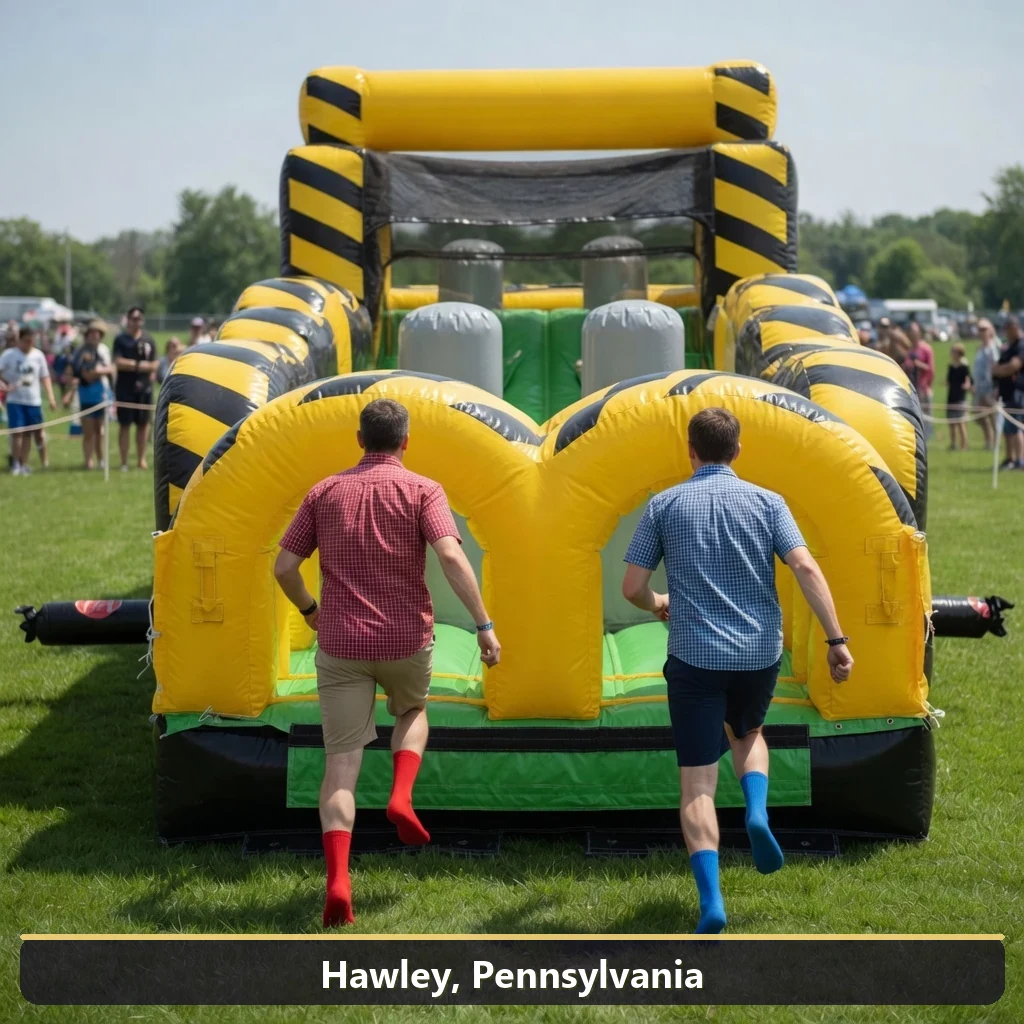 Inflatable obstacle course rental for events in Hawley, Pennsylvania