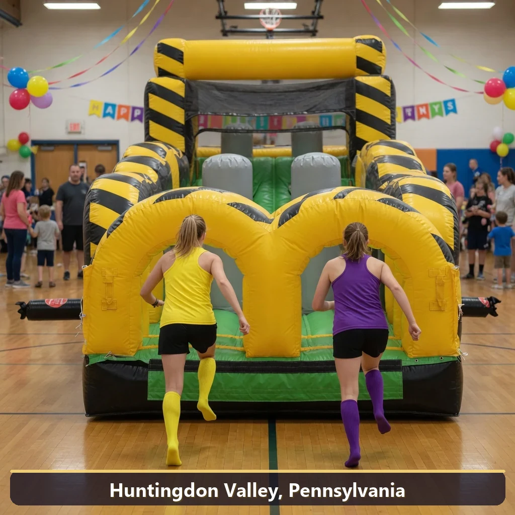 Inflatable obstacle course rental for events in Huntingdon Valley, Pennsylvania