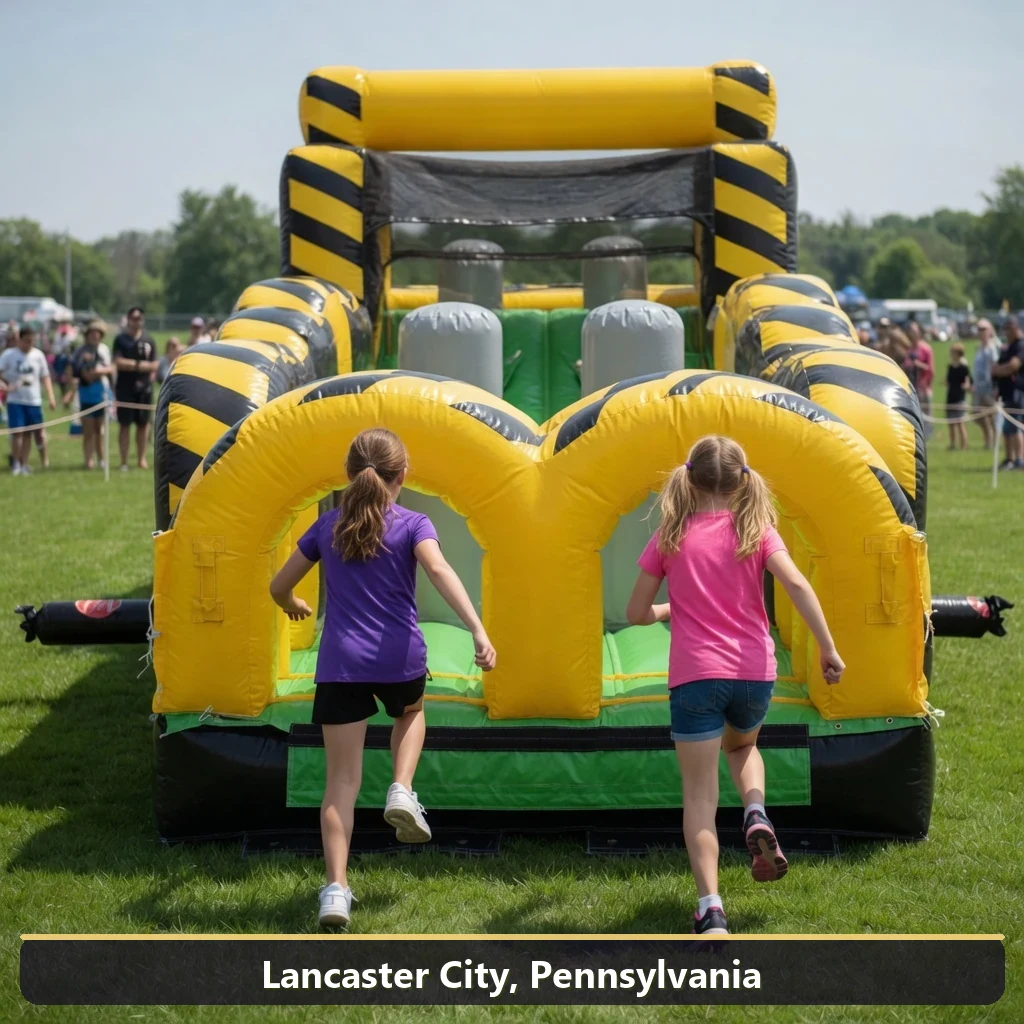 Inflatable obstacle course rental for events in Lancaster City, Pennsylvania