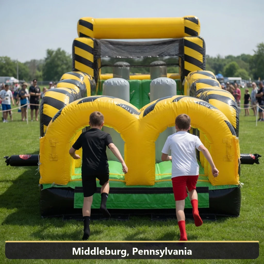 Inflatable obstacle course rental for events in Middleburg, Pennsylvania