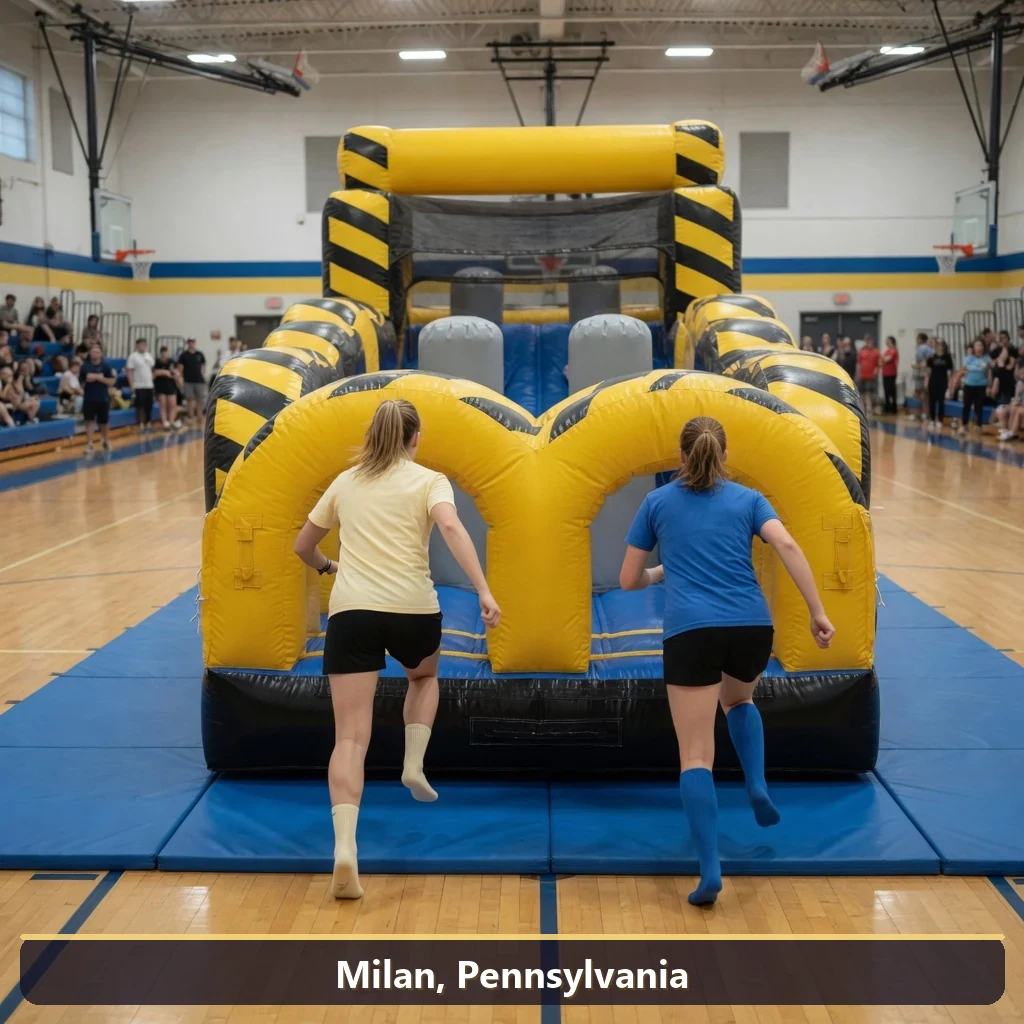 Inflatable obstacle course rental for events in Milan, Pennsylvania