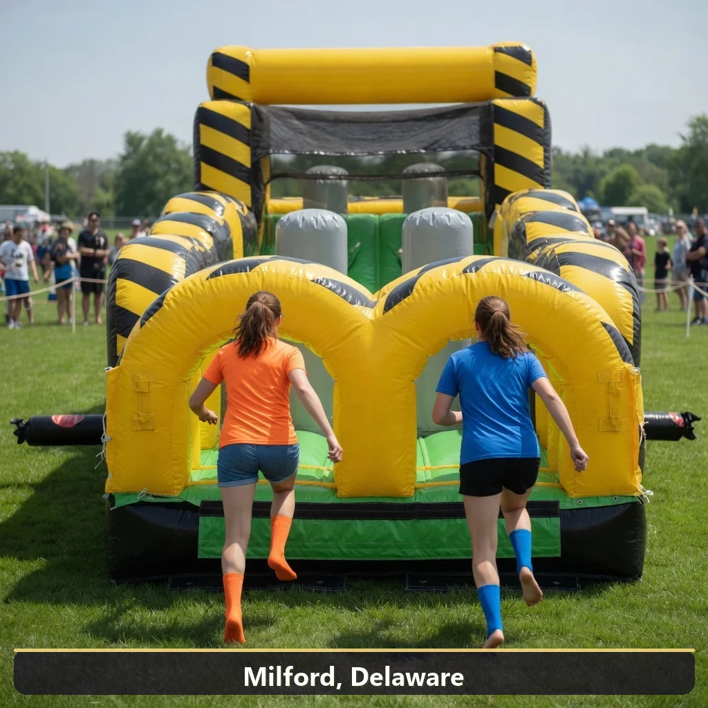 Inflatable obstacle course rental for events in Milford, Delaware