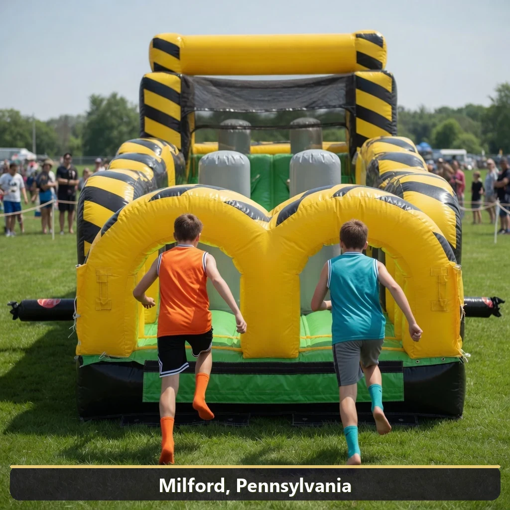 Inflatable obstacle course rental for events in Milford, Pennsylvania