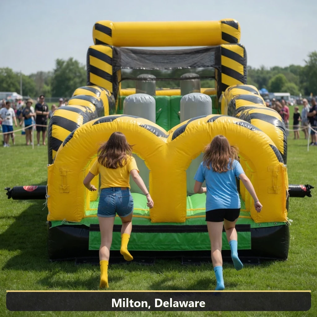 Inflatable obstacle course rental for events in Milton, Delaware