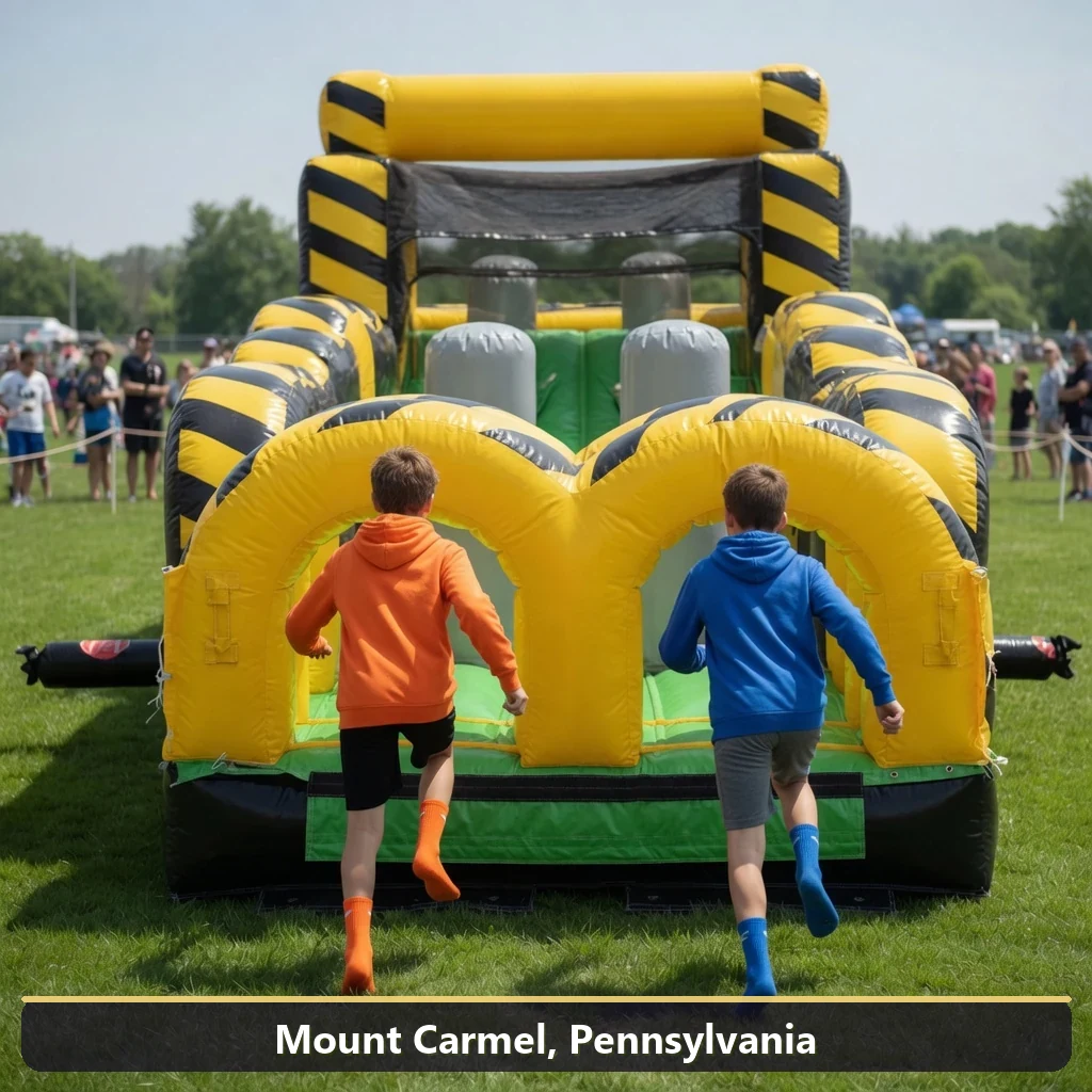Inflatable obstacle course rental for events in Mount Carmel, Pennsylvania