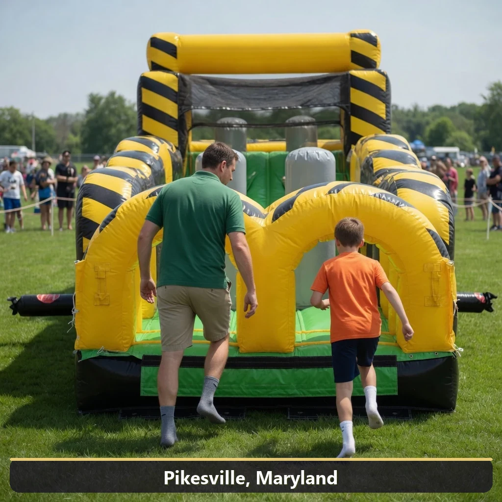 Inflatable obstacle course rental for events in Pikesville, Maryland