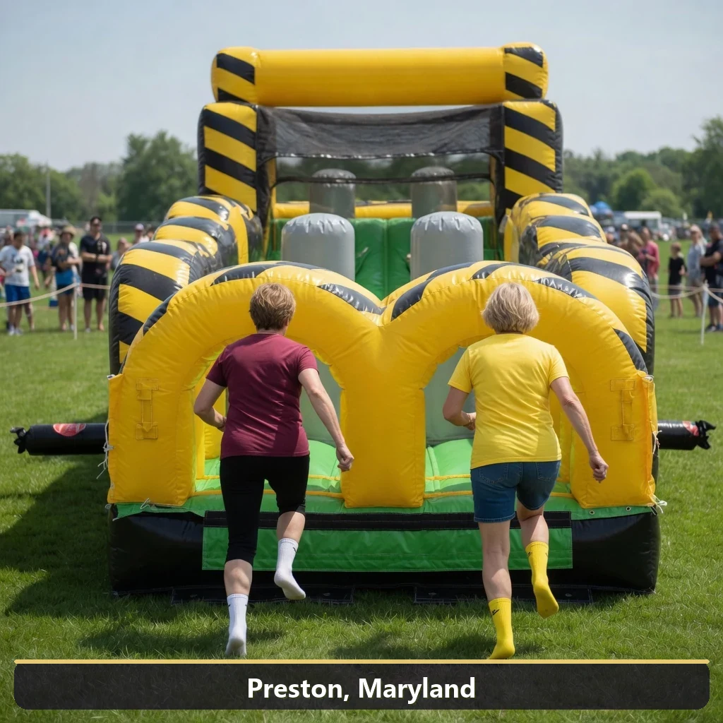 Inflatable obstacle course rental for events in Preston, Maryland