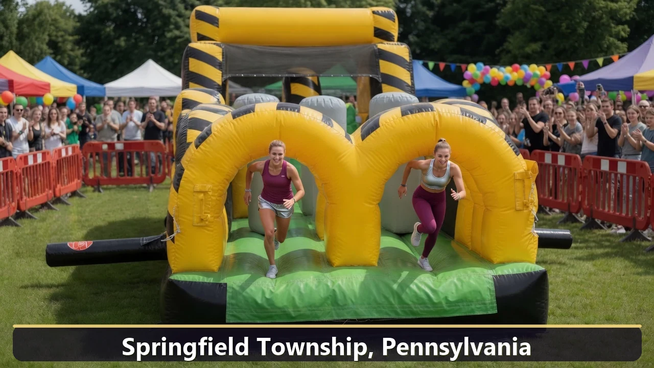Inflatable obstacle course rental for events in Springfield Township, Pennsylvania