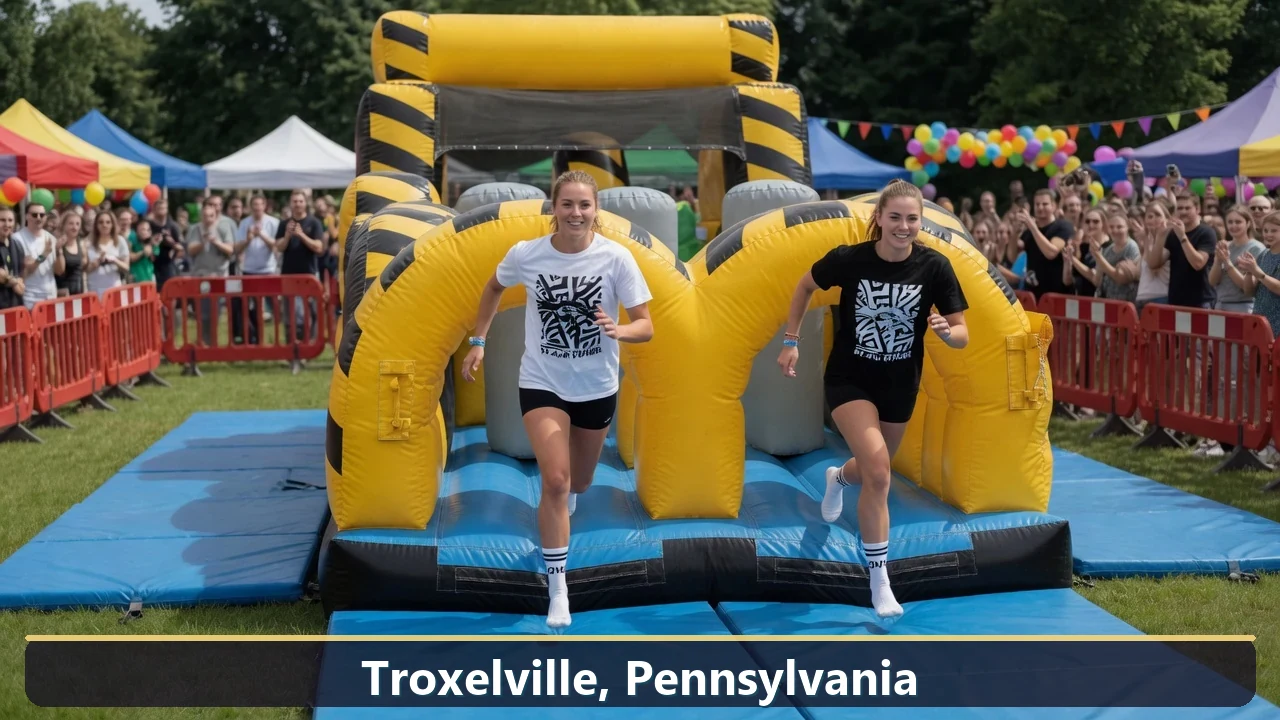Inflatable obstacle course rental for events in Troxelville, Pennsylvania