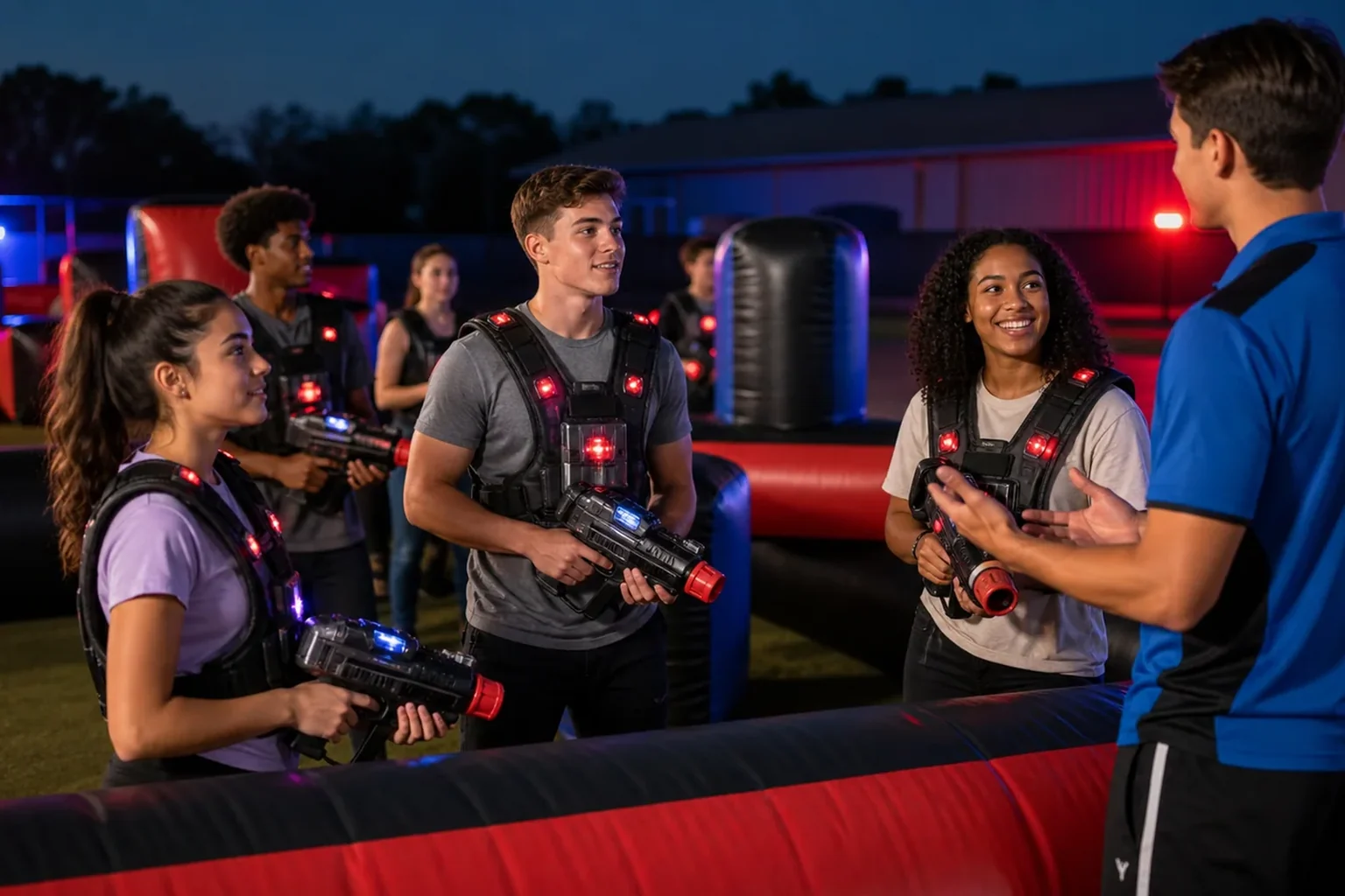 Students preparing for a supervised mobile laser tag round at a Blue Bell campus event