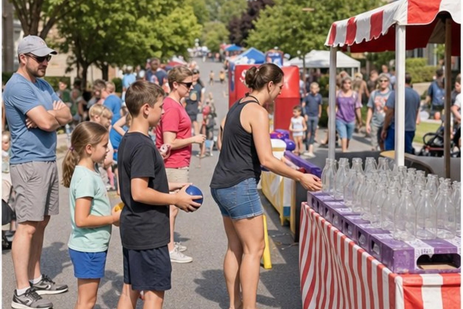 Children playing carnival booth games at a Blue Bell neighborhood party