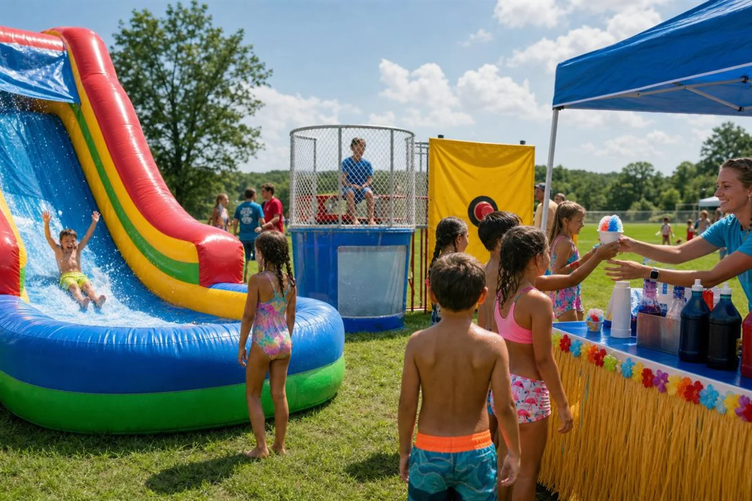 Supervised dunk tank attraction at a Blue Bell Pennsylvania block party