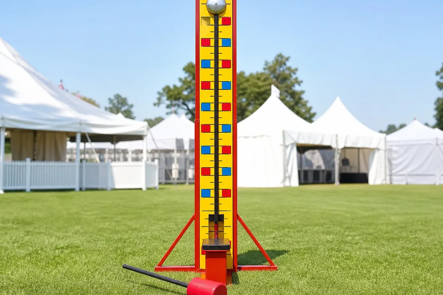 High striker and carnival challenge games at a Blue Bell Pennsylvania school fundraiser
