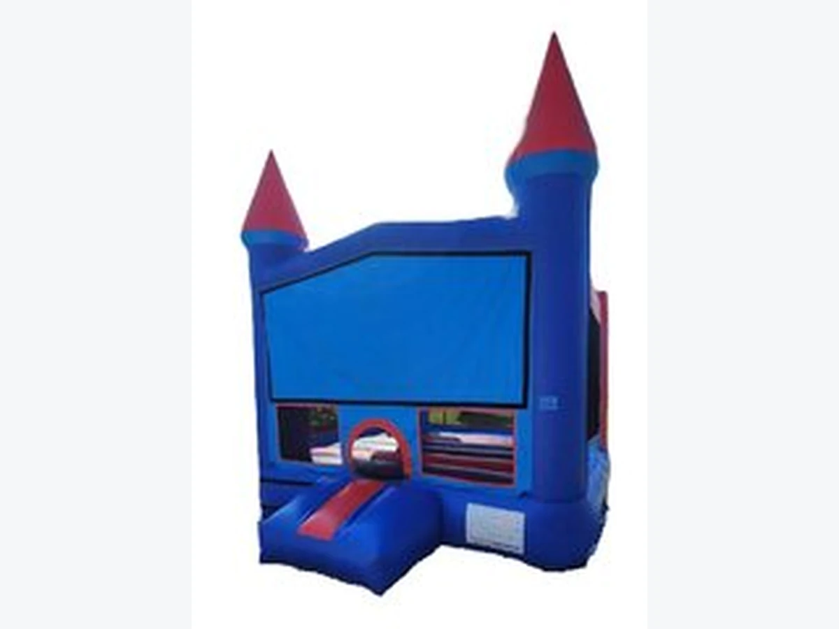 Blue castle bounce house with hoop bounce house rentals option for Fort Lauderdale, FL