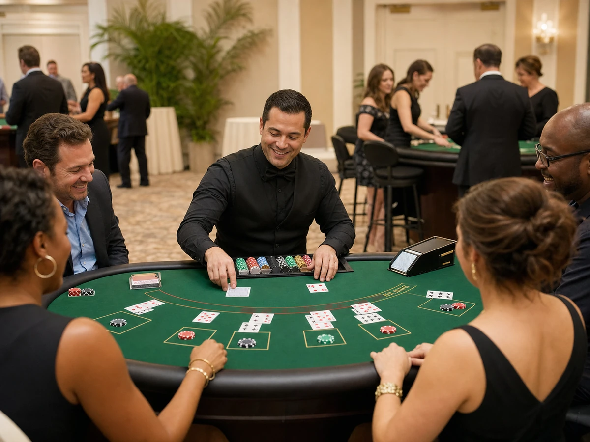 professional blackjack dealer entertaining adult guests at an event for a Sumter, SC event