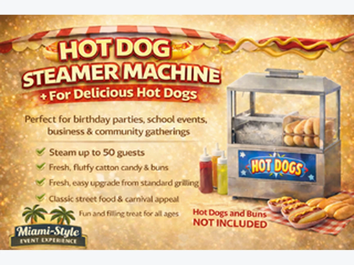 Hot Dog Steamer Machine Hot Dog and Buns No Included concession machine rentals option for Hialeah, FL