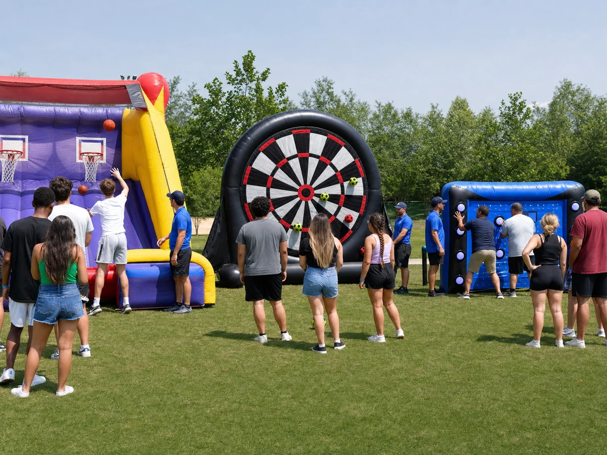 guests playing supervised interactive sports rental games for a Arlington, VA event