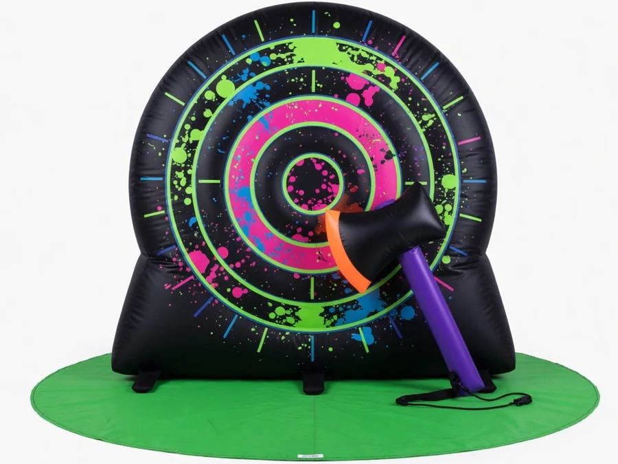 Neon Blacklight Inflatable Axe Throw interactive game rentals rental option in Brunswick, ME