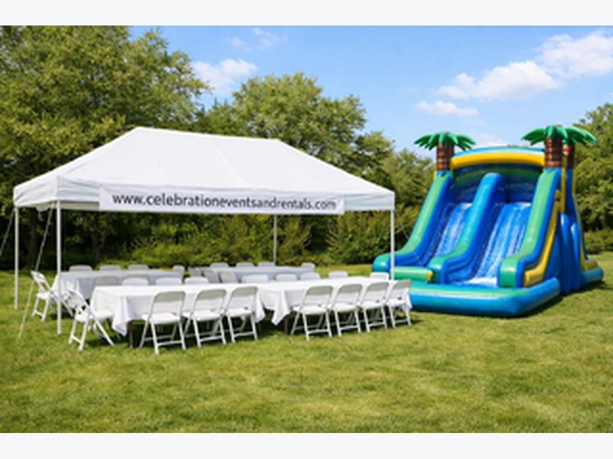 Package #3 Waterslide With 10x20 Tent Tables & Chairs water slide rentals option for Cape Coral, FL