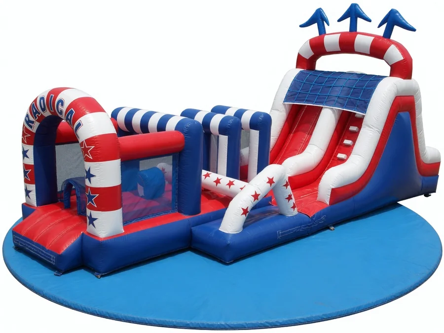 Rainbow Inflatable Climbing 56ft Obstacle Course WET With pool obstacle course rentals option for Jacksonville, FL