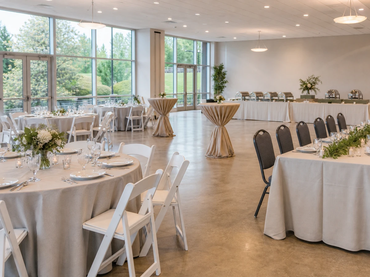 organized event table and chair layout with clear aisles for a Hampton, VA event