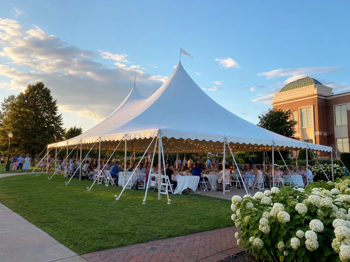 professionally installed white event tent with guest seating for a Augusta, GA event