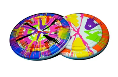 Colorful spin art discs made at a Party Pros East Coast craft station